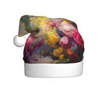 Nianyuer Chapeau de Père Noël avec imprimé de peinture florale vibrante - Chapeau de Père Noël amusant - En peluche douce pour les vacances en famille
