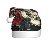 Nianyuer Chapeau de Père Noël avec motif tête de mort et roses rouges en peluche douce pour vacances en famille