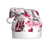 Nianyuer Chapeau de Père Noël imprimé Tour Eiffel de Paris en peluche douce pour vacances en famille