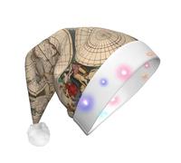 Nianyuer Chapeau de Père Noël lumineux rétro avec 3 modes LED clignotants pour adulte Motif carte du monde
