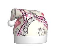 Nianyuer Chapeau de Père Noël romantique Tour Eiffel Tour Eiffel Bycicle imprimé Chapeau de Père Noël Fun Party Headwear en peluche douce pour vacances en famille