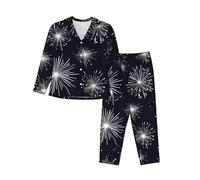 Nianyuer Ensemble de pyjama à manches longues pour femme - Motif étoile blanche douce - Vêtement de détente avec poches, Noir , S