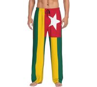 Nianyuer Pantalon de nuit doux pour homme - Bas de pyjama imprimé drapeau du Togo - Pantalon de pyjama pour la maison - Poches, Noir , L