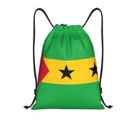 Nianyuer Sac à dos de sport léger et pliable avec cordon de serrage Motif drapeau Sao Tomé-et-Principe, Noir , M, Sac à dos daypack