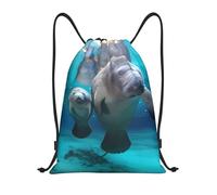 Nianyuer Sac à dos léger et pliable avec cordon de serrage, imprimé lamantin, océan, sac de sport, Noir , M, Sac à dos daypack