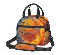 Nianyuer Sac isotherme de 6 litres avec imprimé basket-ball sur le feu et l'eau, sac à goûter réutilisable avec sangle pour le travail, le pique-nique, la préparation des repas