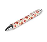 Niapessel 1 stylo à bille noir rétractable à encre gel lisse et pointe fine de 0,5 pour l'école, le bureau, motif coquelicot fleurs rouges