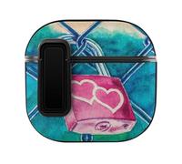 Niapessel Coque pour AirPods 4, deux cœurs sur un verrou rose, compatible avec Apple Airpods 4e génération, coque de protection intégrale en polycarbonate rigide pour homme et femme