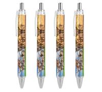 Niapessel Lot de 4 stylos à bille noirs rétractables à encre gel lisse à pointe fine de 0,5 pour l'école, le bureau, motif animaux sauvages