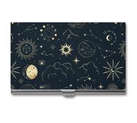 Niapessel Porte-cartes de visite, constellations, soleil et lune, poche fine et portable en métal pour homme et femme, 9,4 x 5,6 x 0,8 cm, Constellations Soleil Lune, Moderne