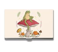 Niapessel Porte-cartes de visite en métal fin et portable avec motif grenouille avec champignons pour homme et femme, 9,4 x 5,6 x 0,8 cm, Style 13, Moderne