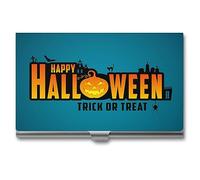 Niapessel Porte-cartes de visite en métal pour homme et femme, 9,4 x 5,6 x 0,8 cm - Imprimé « Happy Halloween Trick or Treat »