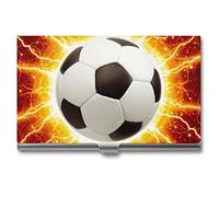 Niapessel Porte-cartes de visite fin et portable en métal pour homme et femme, 9,4 x 5,6 x 0,8 cm, Ballon de football lumineux éclairs, Moderne