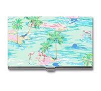 Niapessel Porte-cartes de visite fin et portable en métal pour homme et femme, 9,4 x 5,6 x 0,8 cm, Île Flamingo hawaïenne