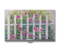 Niapessel Porte-cartes de visite fin et portable en métal pour homme et femme, 9,4 x 5,6 x 0,8 cm, Roses By the Fence