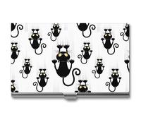 Niapessel Porte-cartes de visite fin et portable en métal pour homme et femme, motif chat coquin, 9,4 x 5,6 x 0,8 cm, Style 18