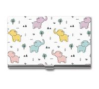 Niapessel Porte-cartes de visite fin et portable en métal pour homme et femme, motif éléphants, arbres mignons, 9,4 x 5,6 x 0,8 cm, Animaux mignons éléphants arbres, Moderne