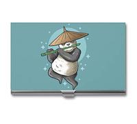 Niapessel Porte-cartes de visite, motif panda jouant de la flûte, étui fin et portable en métal pour homme et femme, 9,4 x 5,6 x 0,8 cm, Flûte à jouer Fat Panda