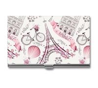 Niapessel Porte-cartes de visite romantique à Paris avec poche fine et portable en métal pour homme et femme, 9,4 x 5,6 x 0,8 cm