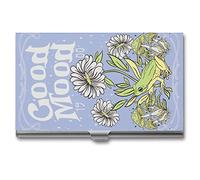 Niapessel Porte-cartes de visite, slogan positif avec poche imprimée grenouille, étui fin et portable en métal pour cartes de visite pour homme et femme, 9,4 x 5,6 x 0,8 cm, Slogan positif avec