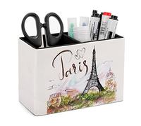 Niapessel Porte-crayons pour bureau, tour Eiffel de Paris, rangement de stylos de bureau, organisateur de crayons de bureau, porte-pinceaux de maquillage pour bureau, école, université en cuir