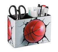 Niapessel Pot à crayons pour bureau, balle de basket-ball, rangement de stylos de bureau, organisateur de crayons de bureau, porte-pinceaux de maquillage pour bureau, école, université en cuir