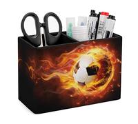 Niapessel Pot à crayons pour bureau, ballon de football brûlant, organiseur de bureau pour crayons, pinceaux de maquillage pour bureau, école, université en cuir