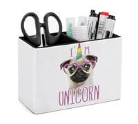 Niapessel Pot à crayons pour bureau, carlin et licornes mignons - Organiseur de bureau - Organiseur de bureau - Organiseur de pinceaux de maquillage pour bureau, école, université - Cuir