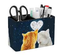 Niapessel Pot à crayons pour bureau, couple de chats adorables, rangement de stylos de bureau, organisateur de crayons de bureau, porte-pinceaux de maquillage pour bureau, école, université en cuir