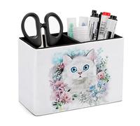 Niapessel Pot à crayons pour bureau, joli petit chat fleur porte-stylos de bureau organisateur de bureau organisateur de crayons de maquillage support pour bureau, école, université en cuir