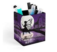 Niapessel Pot à crayons pour bureau, jolie fée et lune, organiseur de bureau en cuir pour crayons, pinceaux de maquillage pour bureau, école, université