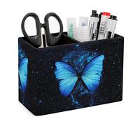 Niapessel Pot à crayons pour bureau, papillon bleu, ciel étoilé, rangement de stylos de bureau, organisateur de crayons de bureau, porte-pinceaux de maquillage pour bureau, école, université en cuir