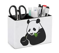 Niapessel Pot à crayons pour bureau, porte-stylos en cuir avec motif panda mignon qui mange du panda