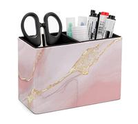 Niapessel Pot à crayons pour bureau, porte-stylos en marbre rose doré - Organiseur de bureau - Organisateur de crayons de bureau - Porte-pinceaux de maquillage pour bureau, école, université - Cuir