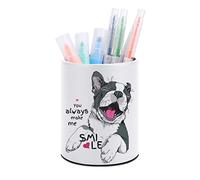 Niapessel Pot à crayons pour bureau, terrier de Boston - Rond - Rangement pour stylos de bureau - Organiseur de bureau - Porte-pinceaux de maquillage pour bureau, école, université - Cuir