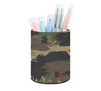 Niapessel Pot à crayons rond en cuir pour bureau, école, université - Motif camouflage