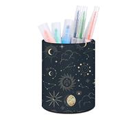 Niapessel Pot à crayons rond pour bureau, constellations, soleil, lune, rangement de stylos de bureau, organisateur de crayons de bureau, porte-pinceaux de maquillage pour bureau, école, université en