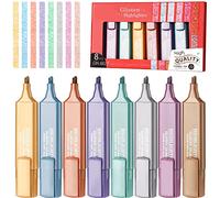 NiArt Lot de 8 surligneurs métalliques pailletés, pointes biseautées, trait flexible et encre résistante aux taches