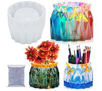 NiArt Vase à facettes en résine époxy avec strass - Kit de moulage en silicone + paillettes, pot de fleurs, pot à stylos, rangement alimentaire, boîte à bijoux, boîte à bijoux, décoration d'intérieur,