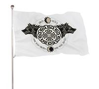 NIBABAEU Drapeau décoratif de maison, bannière de cour, deux loups avec runes vikings nordiques, drapeau de bienvenue pour les vacances, décoration à suspendre, 90 x 150 cm