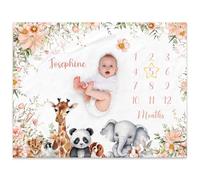 NIBESSER Couverture Étape pour Bébé Tapis Photo Mois, Unisexe Thème Lune, Animal, Cadeau Naissance Cadeau Baby-Shower Personnalisé, Confortable, Doux