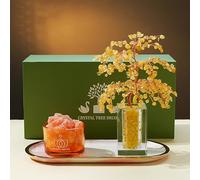 NIBHZ Arbre Chakra en Cristal, Arbre de noël, Diamant, Arbre de Vie, améthyste, bonsaï, décoration, Bijoux Faits à la Main, Ornement d'arbre d'argent,Jaune