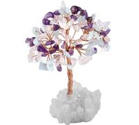 NIBHZ Arbre d'argent en Cristal de guérison Naturel sur grappe de géode Druzy, Cristaux Feng Shui pour décorations de Bureau à Domicile, Richesse, Bonne Chance,A