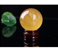 NIBHZ Boule de Calcite Jaune Naturel, Boule de Cristal de Quartz avec Support en Bois, sphère de Fluorite Naturelle décorative, Boule de Pierre précieuse Artisanale Unique,50mm