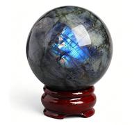 NIBHZ Boule de Cristal de Labradorite avec Support, sphère de Cristaux naturels, Boule de Pierres précieuses, méditation, Sorcellerie, décoration de Maison,60mm