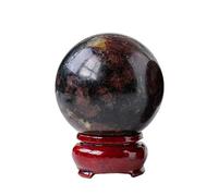 NIBHZ Boule de Pierre de Grenat, sphère de Quartz Naturel, astrophyllite, Boule de Cristal associée avec Socle en Bois,55~60mm