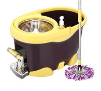 NIBHZ Serpillière Seau Essoreur, Balai Serpillère Essoreur avec Seau à Pédale, Rotative 360°, Sceau Menage Essoreur avec Manche en INOX pour Lavage Sol - 2 Mop Tampons,Brown-A