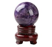 NIBHZ Sphère de Balle d'améthyste Naturelle avec Stand en Bois orbe de Pierre polie pour la Divination méditation Feng Shui de Bureau à la Maison décor,90mm