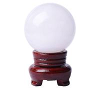 NIBHZ Sphère de Boule de Cristal Naturel avec Support en Bois Rouge, Pierre précieuse de Quartz sculptée à la Main, décoration de Maison, Ornement de Bureau,80mm