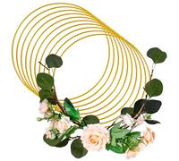 Niboken Floral Hoop - Lot de 12 anneaux ronds en métal - En macramé doré - 25 cm - Avec 10 supports rectangulaires en bois - Pour bricolage, mariage, dentelle, cercle, artisanat, fête, maison, vase -